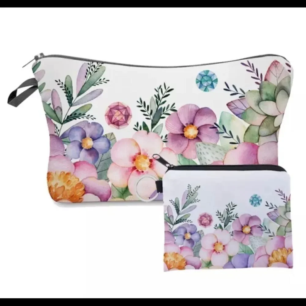 2 PIECE FLORAL‎ COSMETIC BAG AND COIN PURSE